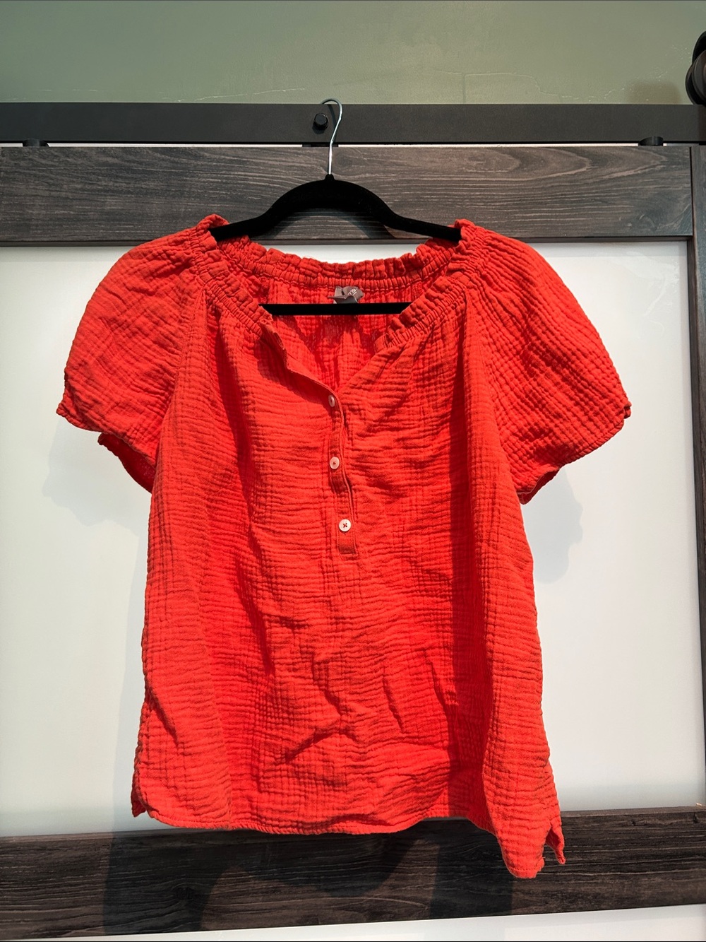 Red Smocked Neck Short Sleeve Top